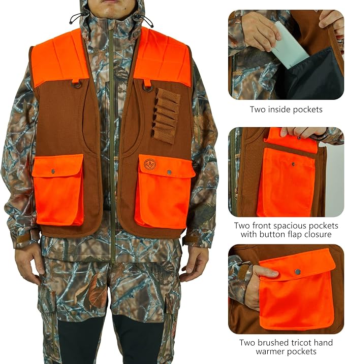 BASSDASH Upland Game Field Water-Resistant Bird Hunting Vest with Multi Pockets Men Women FV11