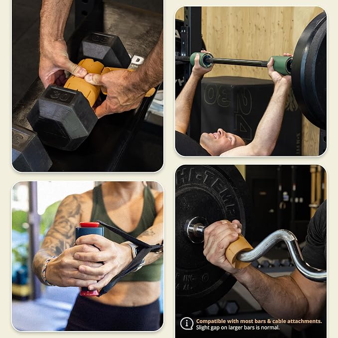 Tribus Thick Grips for Dumbbells & Barbells (2.05" & 2.44”) — Thick Grips for Dumbbells Bars & Fitness Equipment — For Grip Strength & Arm Training, Non-Slip Heavy Duty Rubber