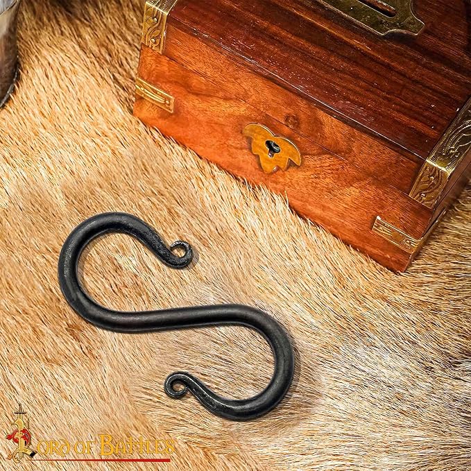 Lord of Battles Hand Forged Iron S-Hooks Set of 10 - Black S-Shaped Heavy Duty Hanging Hooks for Kitchen Utensils, Pots & Pans, Camping, Garden & Rustic Decor