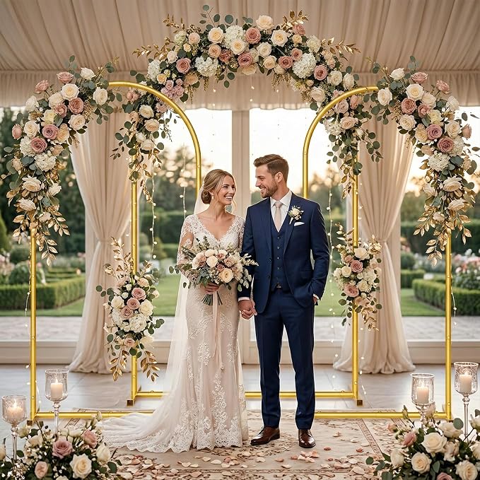 Metal Arch Backdrop Stand Wedding Arch Frame Set of 3 (7.2FT/6.6FT/6FT) Gold Backdrop Arch Stand for Wedding Ceremony Birthday Party Baby Shower Graduation Ceremony Decoration