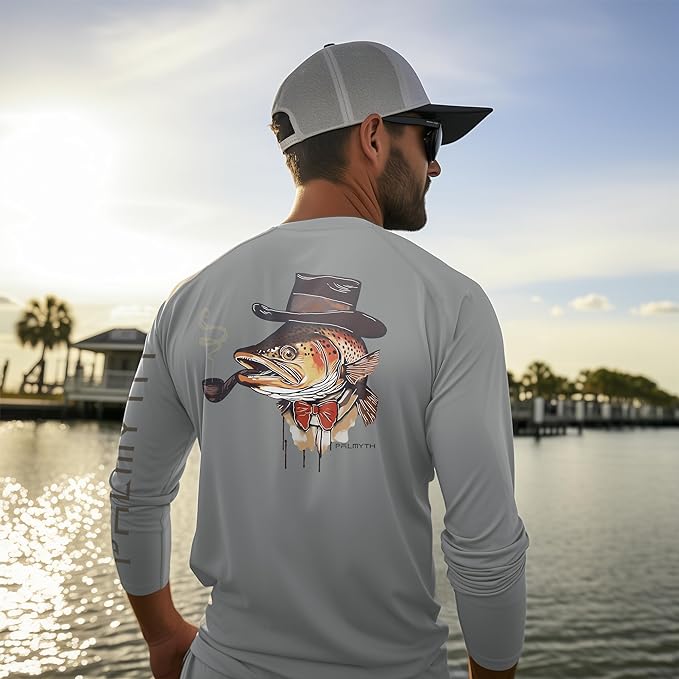 Palmyth Fishing Shirts for Men Long Sleeve UPF 50+ T Shirt Sun Protection | Quick Dry, Sun Protection, Myth-Cool Fabric, Fish Print, Moisture Wicking, Stretchy, Breathable, Fishing,Boating,Outdoor Wear