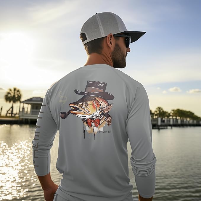 Palmyth Fishing Shirts for Men Long Sleeve UPF 50+ T Shirt Sun Protection | Quick Dry, Sun Protection, Myth-Cool Fabric, Fish Print, Moisture Wicking, Stretchy, Breathable, Fishing,Boating,Outdoor Wear