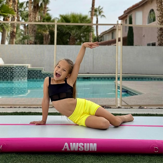 AWSUM Inflatable Gymnastics Mat 10ft/13ft/16ft/20ft/23ft Training mat 4/8 inches Thick tumbling mat with Electric Pump for Home/Gym/Outdoor