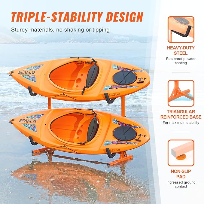 VEVOR Kayak Storage Rack, Heavy Duty Adjustable Freestanding Stand with Lockable Wheels for Indoor Outdoor Garage Shed Dock, Holder for Canoe, SUP, Surfboard & Paddleboard