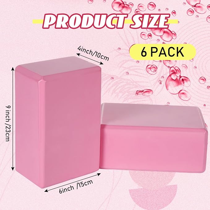 Wettarn 6 Pack Yoga Blocks 9 x 6 x 4 Inch EVA Foam Lightweight Non Slip Yoga Props for Pilates Stretching Meditation