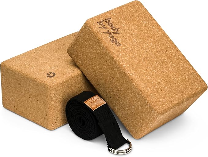 Cork Yoga Blocks 2 Pack – High Density Non Slip with Select Cork Grain for Chip-Resistant Durability | Extra Thick 4” for Support & Stability | Natural, Smooth, and Crumble Free | Body By Yoga