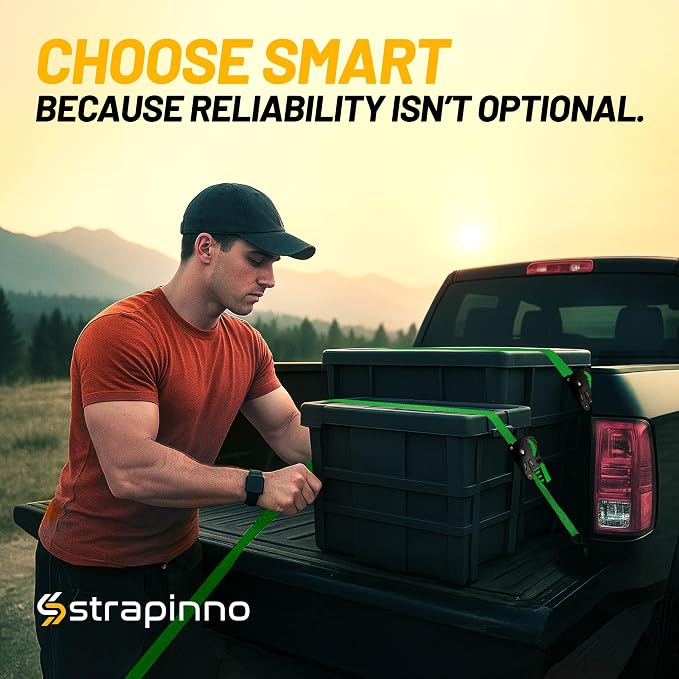 Strapinno Retractable Ratchet Straps (4-Pack), 1 in x 10 ft, 1,500LBS Break Strength, Most Durable Straps and Core, Auto Self Retracting Tie Downs for Truck, Moving, Motorcycle, Bike, Jetski, Kayak