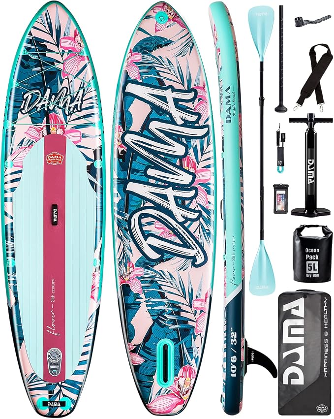 DAMA Inflatable Stand Up Paddle Boards for Adults w/Sup Board Accessories Hand Pump 4pcs Kayak Floating Paddle | Wide Stance, Bottom Fin Paddling Surf Control