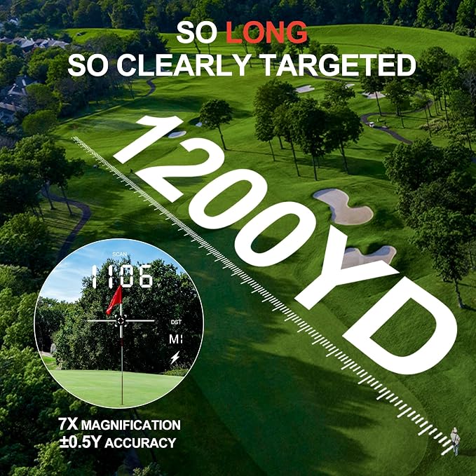 VISIOGEAR Golf Rangefinder with Slope, 1200 Yards Laser Range Finder for Golfer, 7X Magnification Range Finder Rechargeable Golf Accessories for Men, Flag Pole Locking Vibration