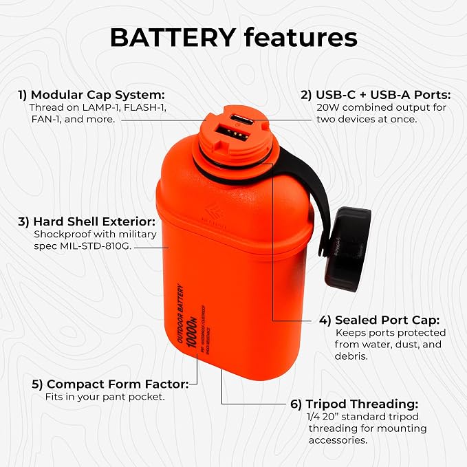 ELECOM NESTOUT Rugged Power Bank, 10000mAh Outdoor Battery Charger, 20W USB-C Fast Charging PD, Waterproof IP67, Durable Shockproof, Battery Pack for iPhone Hiking Travel Camping (Orange, 10000mAh)