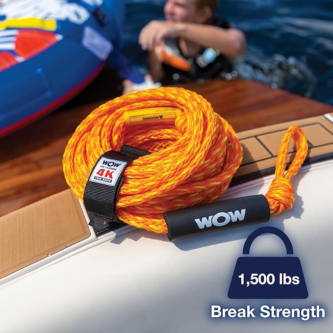 Airhead 1 Rider Tube Kit, Wow Sports 60 ft Tow Rope - Rebel Towable with Rope, Pump, Kwik-Connect, Full Nylon Cover and Floating Foam Buoy