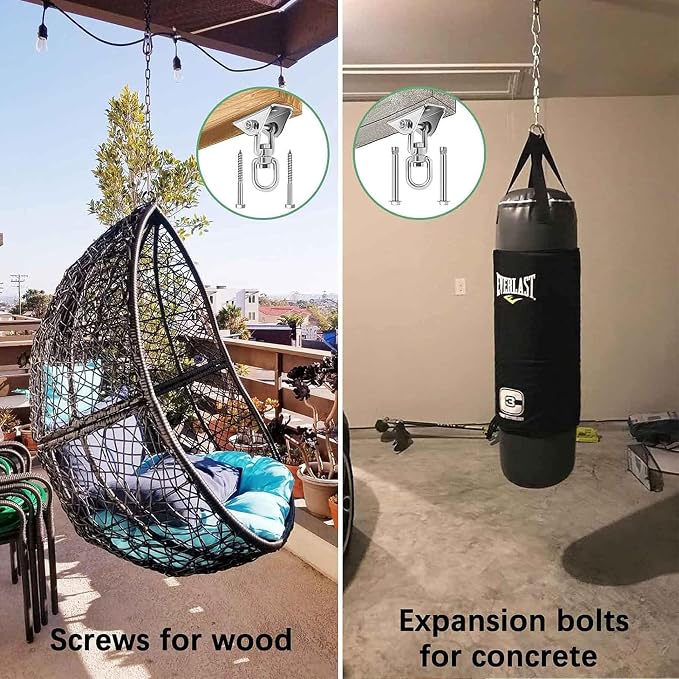 Swing Hanger for Wooden & Concrete Swing Set, 2000LB Capacity Hammock Hanger 360°Rotate Stainless Steel Swing Hammock Hanging Kit Hardware, Heavy Duty Swing Brackets for Porch Playground Yoga-2 Packs