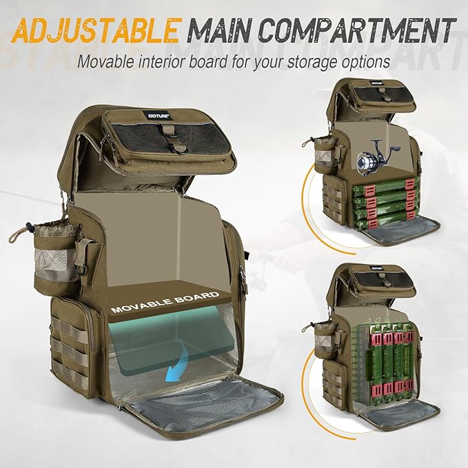 Goture Fishing Backpack, 900D Water-Resistant Tackle Bag with Rod Holders, Insulated Cooler Compartment, 55L Large Capacity Fishing Gear Storage for Saltwater&Freshwater Camping Hiking,Gifts for Men