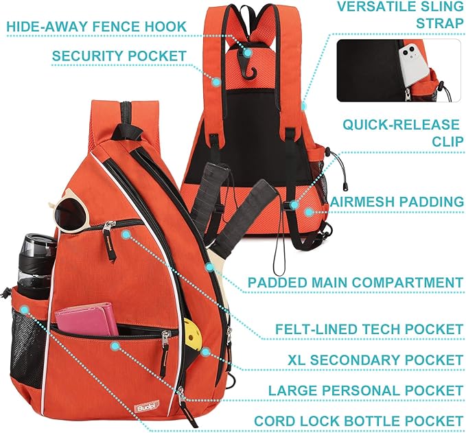 Sucipi Pickleball Bag - Men's & Women's Pickleball Backpack, Adjustable Sling Bag w/Fence Hook/Large Capacity/Safety Pocket