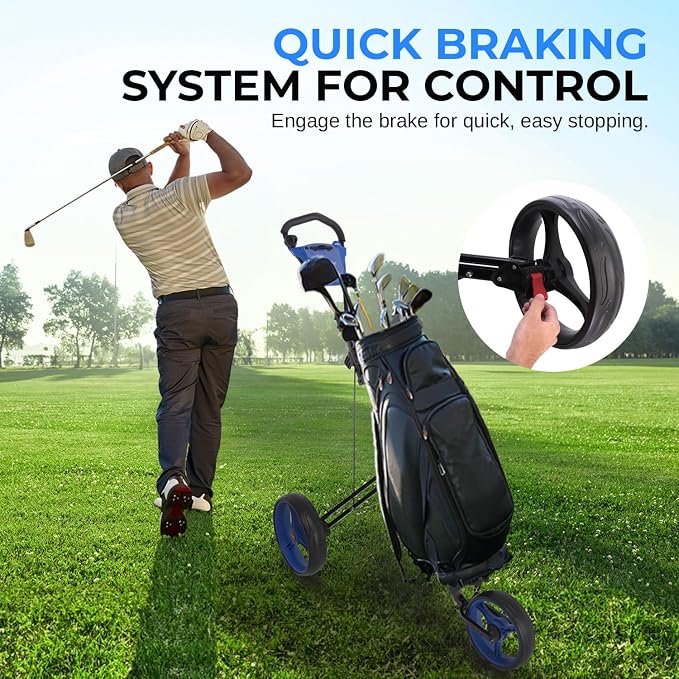 SereneLife Golf Push Pull Cart – Lightweight, Foldable, Bag Holder with Adjustable Handle, Caddy Accessories, Compact Folding Golf Trolley for Travel