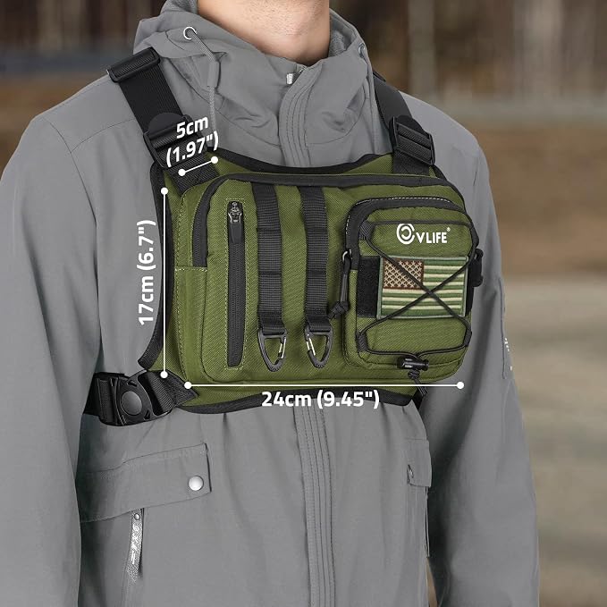CVLIFE Outdoor Chest Bag for Men, Tactical Chest Pack, Adjustable Running Vest Bag, Lightweight Anti-theft EDC Rig for Hiking