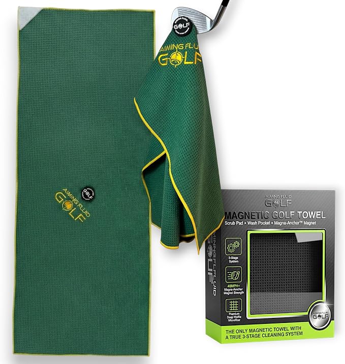 Magnetic Towel Club Glove Gear - 3 Stage Cleaning System- Microfiber Rag with Magnet for Golfcart Bags for Men and Women Augusta Green, 16" x 40" The 40