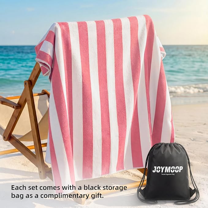 JOYMOOP 6-Pack Microfiber Beach Towel Set – 70" x 35.4" Ultra-Absorbent Beach Towels Oversized, Sand-Free & Portable, Quick-Dry Cabana Stripe Towels with Travel Storage Bags （Mixed Color