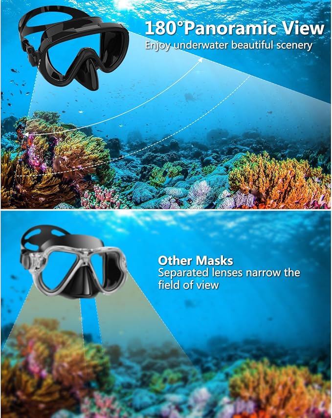 Snorkeling Gear for Adults 2-Pack | Anti-Fog & Anti-Leak Snorkeling Mask | Breath-Free Dry Snorkel | 180° Panoramic View with Quick-Dry Bags