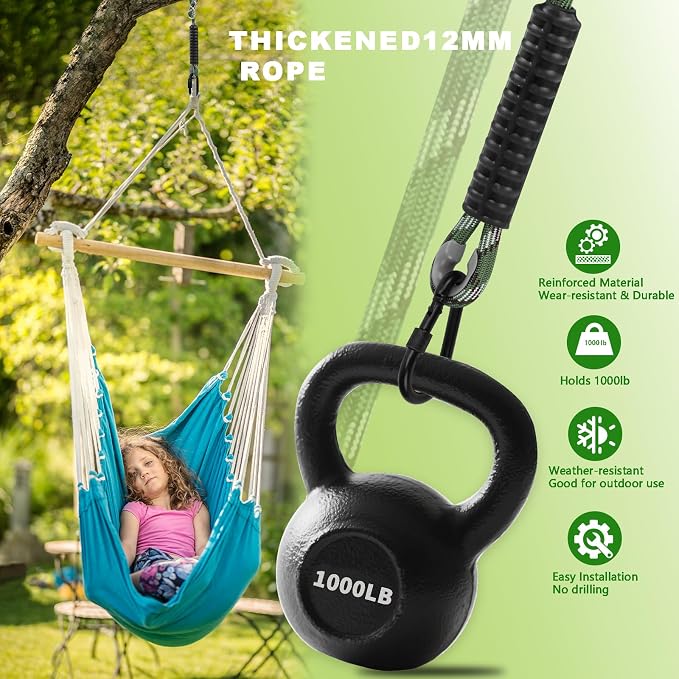 Heavy Duty Tree Swing Ropes, Hammock Tree Straps Hanging Kit, for Outdoor Swings Hammock Playground Set Accessories (3.75ft,45",Green,2Pack)