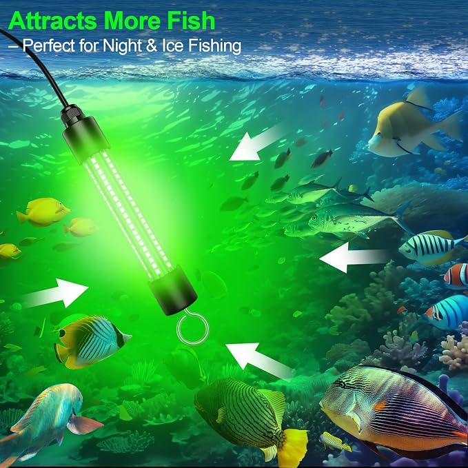 Underwater Fishing Light Compatible for DeWalt 20V Battery（Battery Not Included）, IP68 Waterproof 1300 Lumens LED Submersible Green Fish Attractor Light for Night/Ice/Boat Fishing