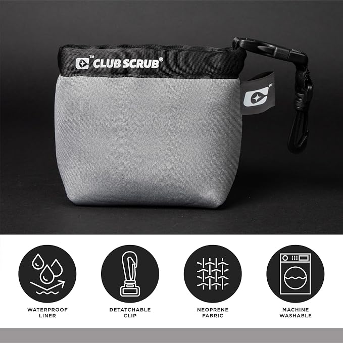 Club Scrub Golf Club and Golf Ball Cleaning Bag, Waterproof Clean Face Technology Liner, Detachable Clip, Machine Washable, Cleans Club Grooves, Dry Exterior (Neoprene or Microfiber Option Available)