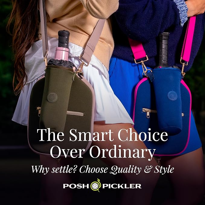 Posh Pickler Clip-On Expandable Neoprene Pouch with Zipper, Weather-Resistant Design, Secure Storage for Keys, Card, Compatible with Crossbody Paddle Cover & Strap, pickleball gifts 7.7" L x 5" W