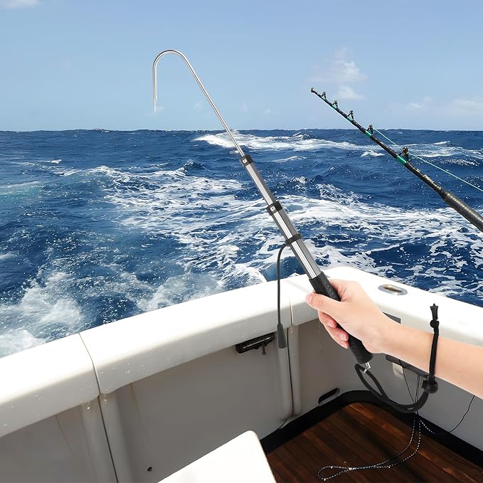 SANLIKE Telescopic Fishing Gaff Aluminum Pole with Nonslip Rubber Handle Stainless Steel M8 Screw Hook