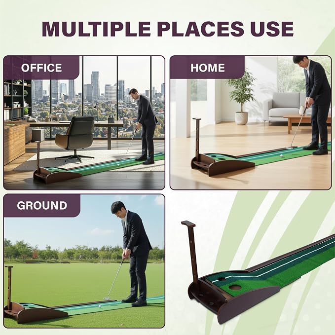 Golf Putting Mat – Practice Putting Green Indoor – Non-Slip Smooth Surface for Indoor & Office – Automatic Ball Return Golf Practice Mat for Home & Indoor Use