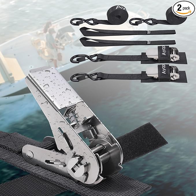Ayaport Stainless Steel Ratchet Tie Down Straps with Hooks 10ft Heavy Duty Ratcheting Tie Downs for Motorcycle, Roof Rack, Dirt Bike, Truck (Black, 1" x10'-2pcs)