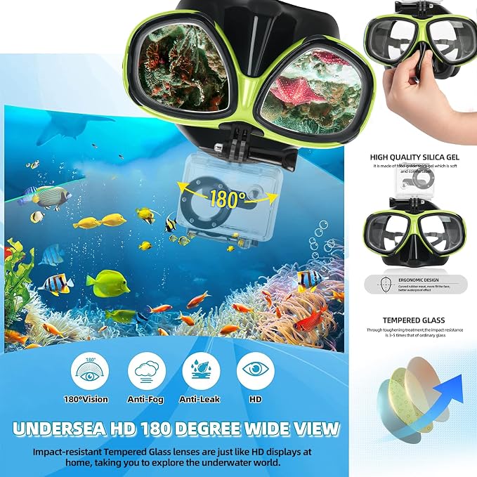 Nearsighted Snorkeling Gear for Adults Youth, Professional Full Dry Top Silicone Snorkel Set, Anti-Fog Scuba Diving Mask with Adjustable Strap