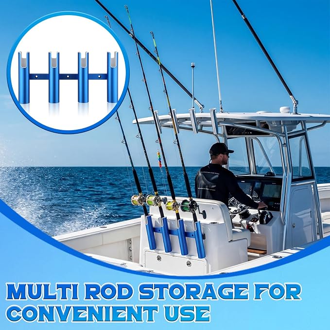 Vinsot Aluminium Fishing Rod Holders for Boat, 4 Tubes Wall-Mounted 17.13" Fishing Pole Rack with Screws for Marine Garage Storage Kayak