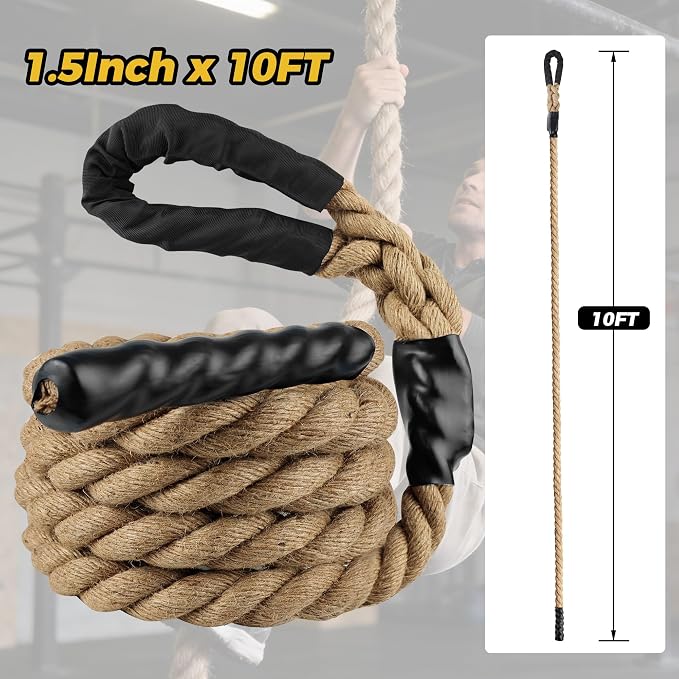 Climbing Rope 1.5 Inch Diameter - 10FT / 15FT Heavy Duty Gym Climbing Rope for Fitness & Strength Training Professional Workout Rope for Adults & Kids - Ideal for Home Gym, Outdoor & Indoor Exercises