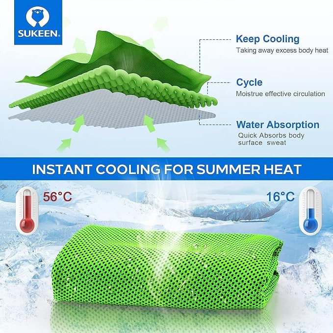 Sukeen Cooling Towels for Neck and Face(40"x12"), Cool Towels for Neck, Cooling Towels for Hot Weather, Sweat Towel for Gym, Workout, Sports, Green Dark Gray 20Pcs