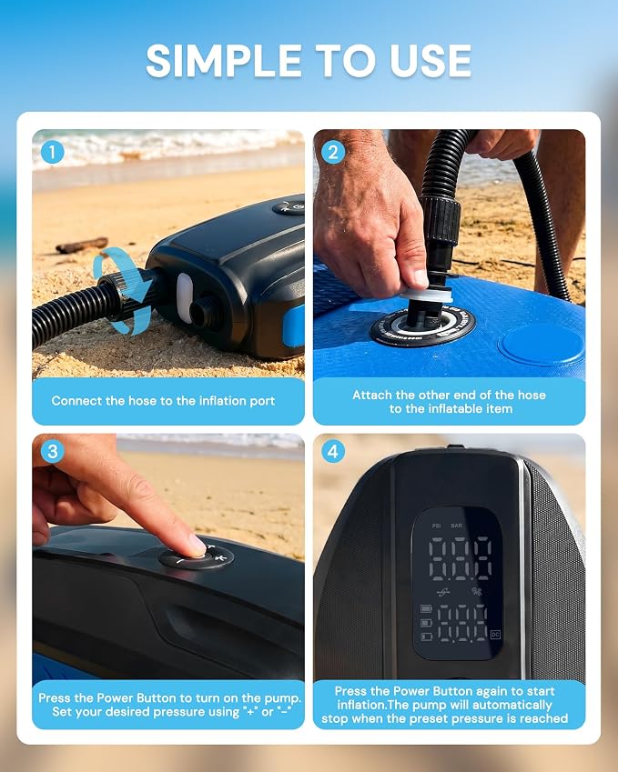 Paddle Board Electric Pump, 18000mAh Rechargeable 20PSI High Pressure SUP Pump, Intelligent Dual Stage Inflation & Deflation, Auto-Off for Stand Up Paddle Boards, Surfing Kite, Tent, Boat