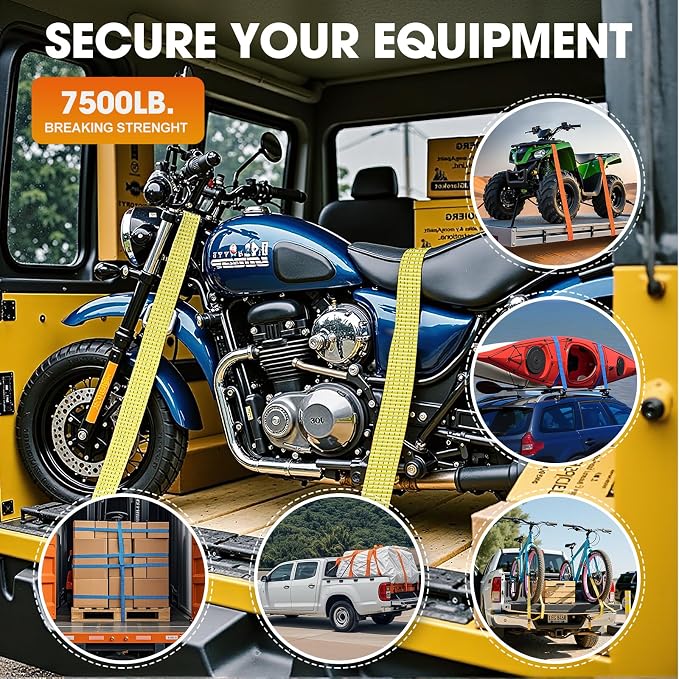 4Pack Ratchet Straps Heavy Duty-2 Inch x 20 Feet(7,500lb Break Strength), Tie-Down Ratcheting with J-Hook Cargo Straps Tiedown Ratchet for Moving and Transports with Trailers, Pickup, Flatbed Trucks