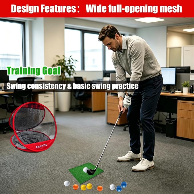 Pop Up 3-in-1 Golf Chipping Net – Circular Design for Relaxed Training, 3 Modes for Precision & Distance, Ideal Indoor/Outdoor Practice Kit, Golfer Gift