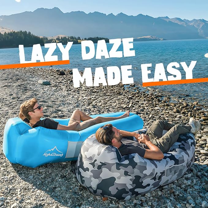 AlphaBeing Inflatable Lounger Beach Chair Accessories, Air Sofa Hammock Inflatable Couch for Camping Backyard Lakeside with Compression Sacks, Ideal Outdoor Gifts for Adults