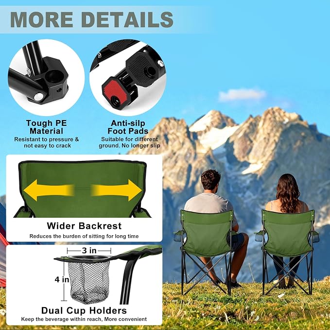 Joyfair Portable Camping Chair, Outdoor Lawn Folding Chairs for Adults, Heavy Duty Large Foldable Chairs for Beach, Fishing, Tailgating and More Outdoor Sport, Carry Bag & Cup Holder