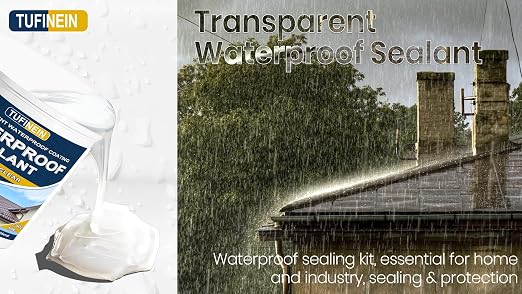 Waterproof Sealant 17.6oz Clear, TUFINEIN Transparent Waterproof Coating Water-Based Invisible Agent Roofs, Walls, Garden, Terraces Indoor & Outdoor