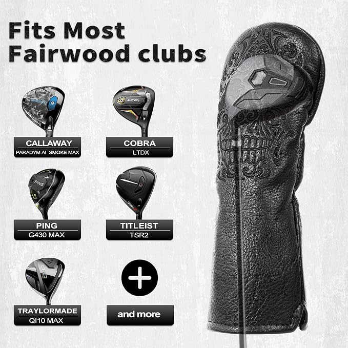 Craftsman Golf Skull Skeleton Black Golf Club Head Covers Headcover for Woods Driver and Hybrids Irons