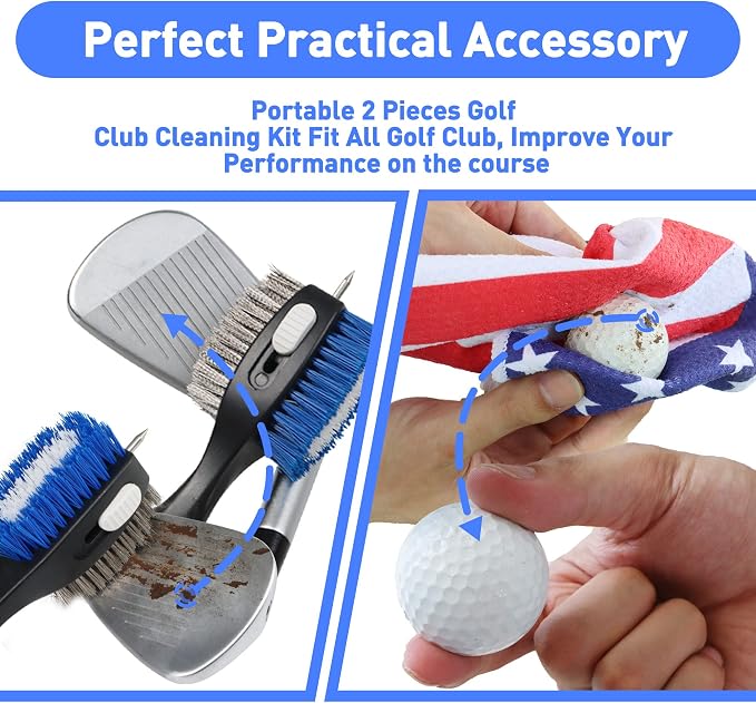 Golf Club Brush and Amercian Flag Golf Towels & Funny Novelty Golf Balls 6Pack, Golf Accessories for All Golfers