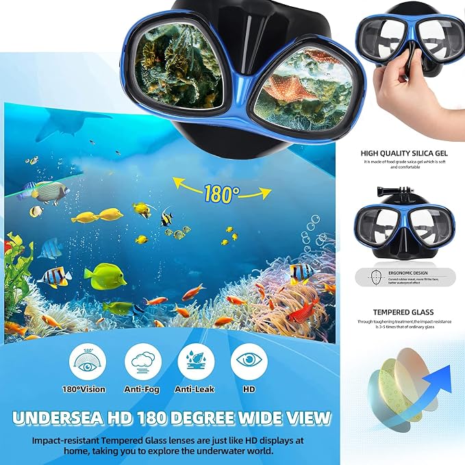 Nearsighted Snorkeling Gear for Adults Youth, Professional Full Dry Top Silicone Snorkel Set, Anti-Fog Scuba Diving Mask with Adjustable Strap