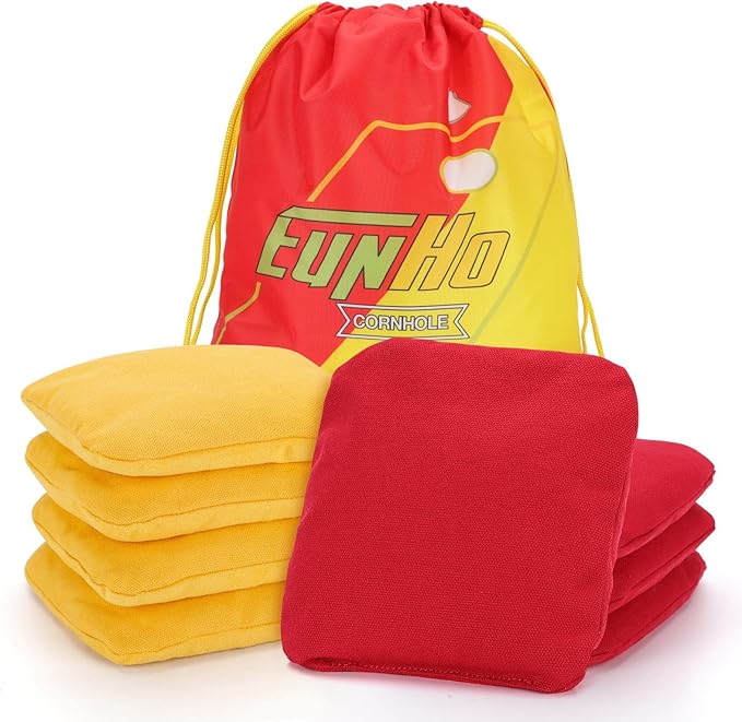 EunHo Regulation Cornhole Bags Set of 8 - Dual Sided Slick and Stick Cornhole Bean Bags for Tossing Game Professional All Weather Pro Corn Hole Bags with Tote Bag