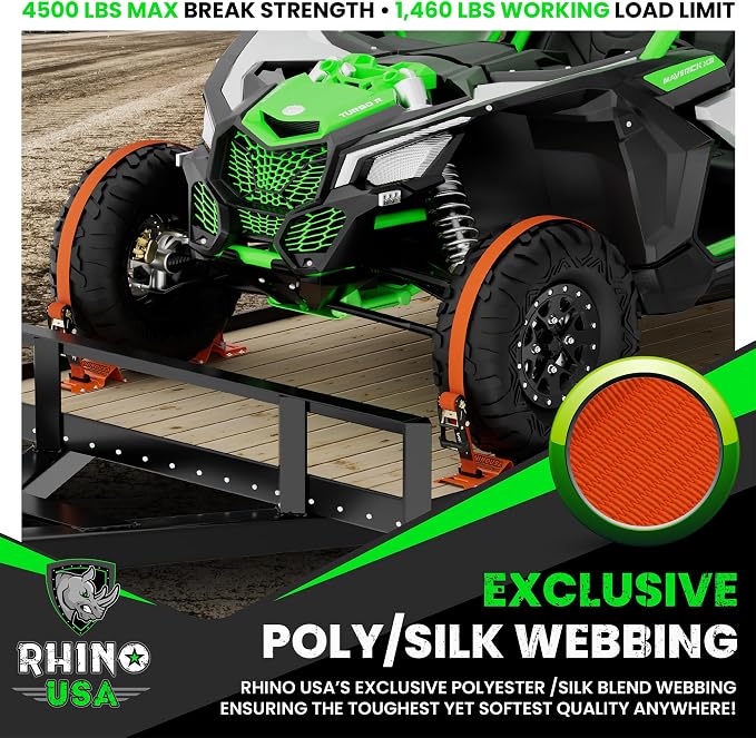Rhino USA E Track Ratchet Tie Down Straps (4,500lb Break Strength) - Includes (2) Premium 2" x 16' eTrack Tie Downs - Ultimate Heavy Duty eTrack Cargo Strap System for Trailer, Truck, Motorcycle
