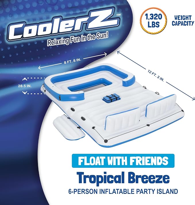 Bestway CoolerZ Tropical Breeze Party Island, Large 6 Person Adult Inflatable Lounger Lake Float