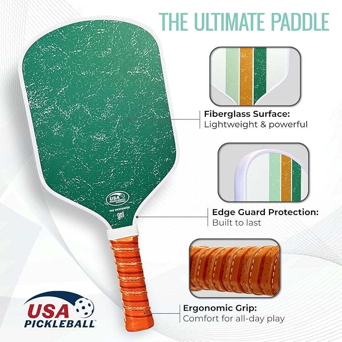 Pickleball Paddle Single and Set – USAPA Approved Lightweight Paddles, Fiberglass Surface, 13mm Honeycomb Core, Outdoor Balls & Carry Bag