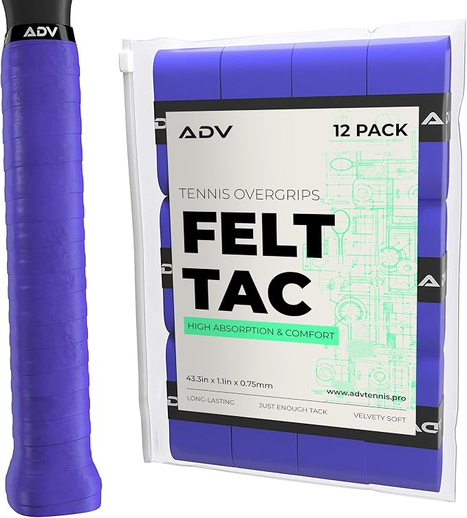 ADV Dry Tennis Overgrip Tape - 3, 6, 12, 30, 60 Pack - FeltTac Tennis Racket Grip Tape - Ultra Absorbent Tennis Grip Tape - Comfort Tennis Racket Grips - Tennis Grips Overgrip
