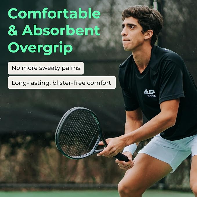 ADV Dry Tennis Overgrip Tape - 3, 6, 12, 30, 60 Pack - FeltTac Tennis Racket Grip Tape - Ultra Absorbent Tennis Grip Tape - Comfort Tennis Racket Grips - Tennis Grips Overgrip