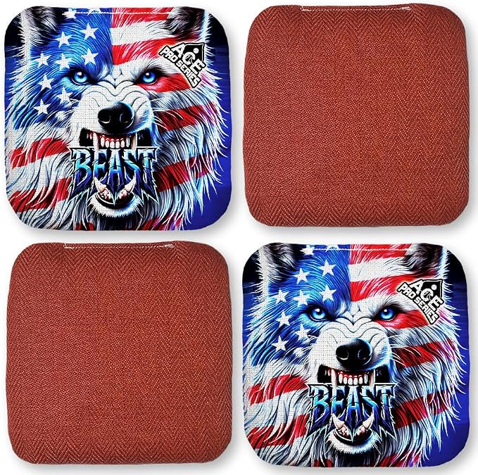 CornholeAce PRO Beast Carpet Cornhole Bags (Set of 4) | Herringbone Fabric, Waterproof, Plastic Resin Filled, Dual Sided, Professional, Regulation Size, 6x6, 16oz, Made in USA